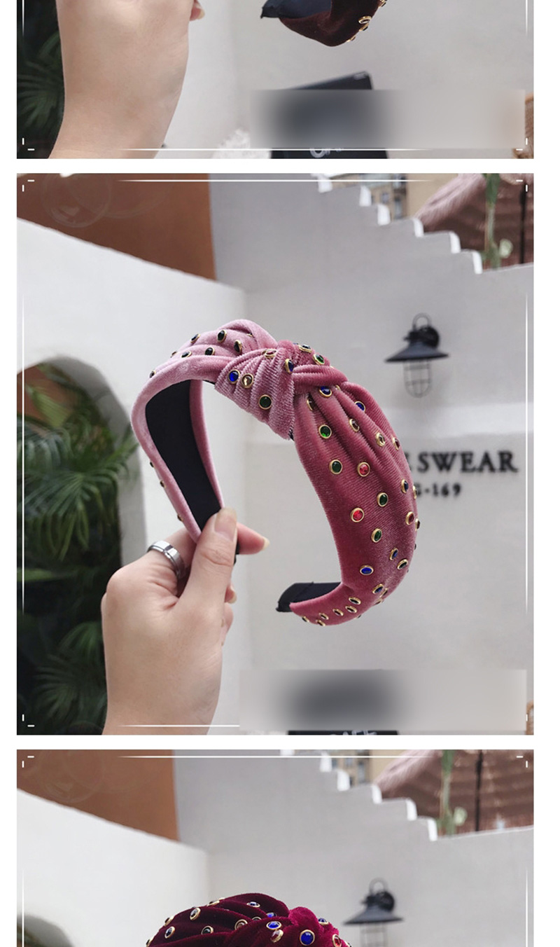 Fashion Pink Hot Drilling Knotted Wide-brimmed Headband,Head Band