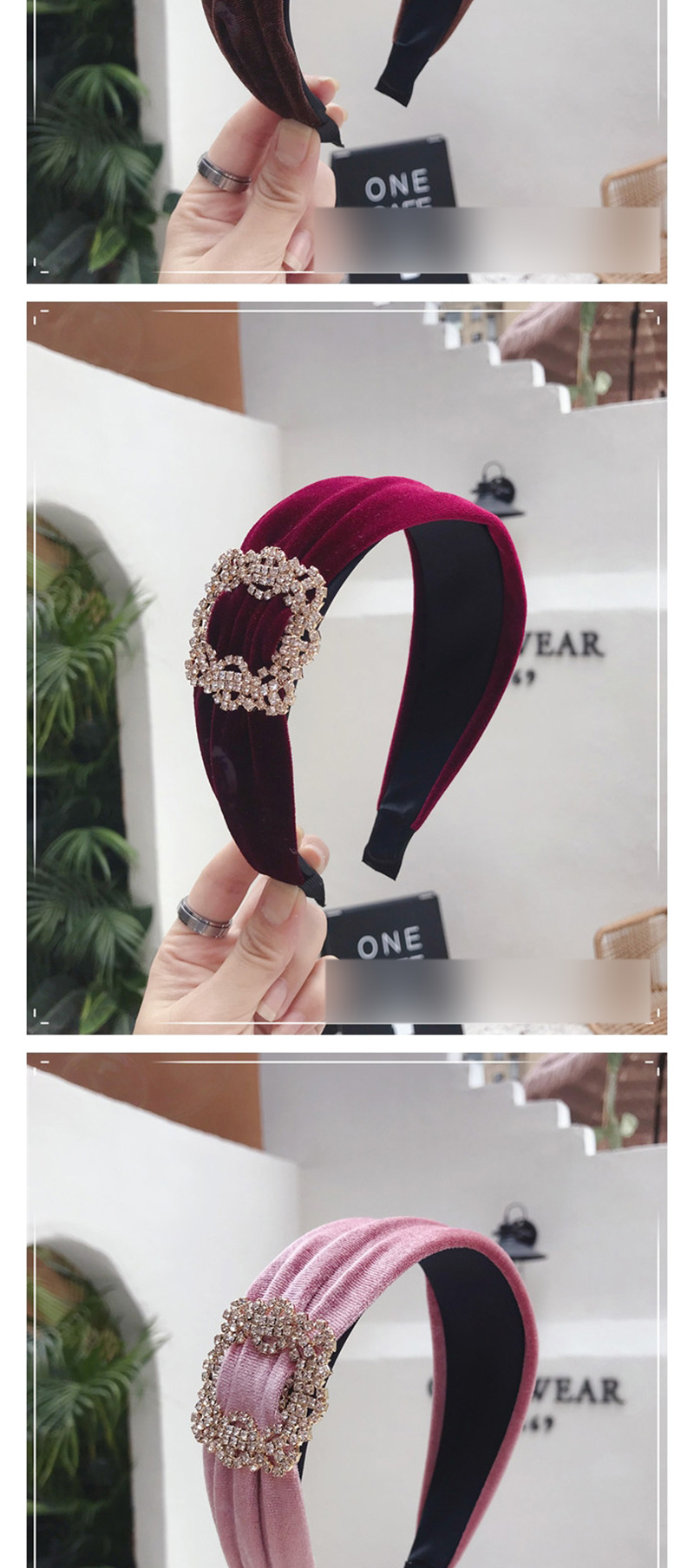 Fashion Cocoa Color Diamond Velvet Wide-brimmed Headband,Head Band