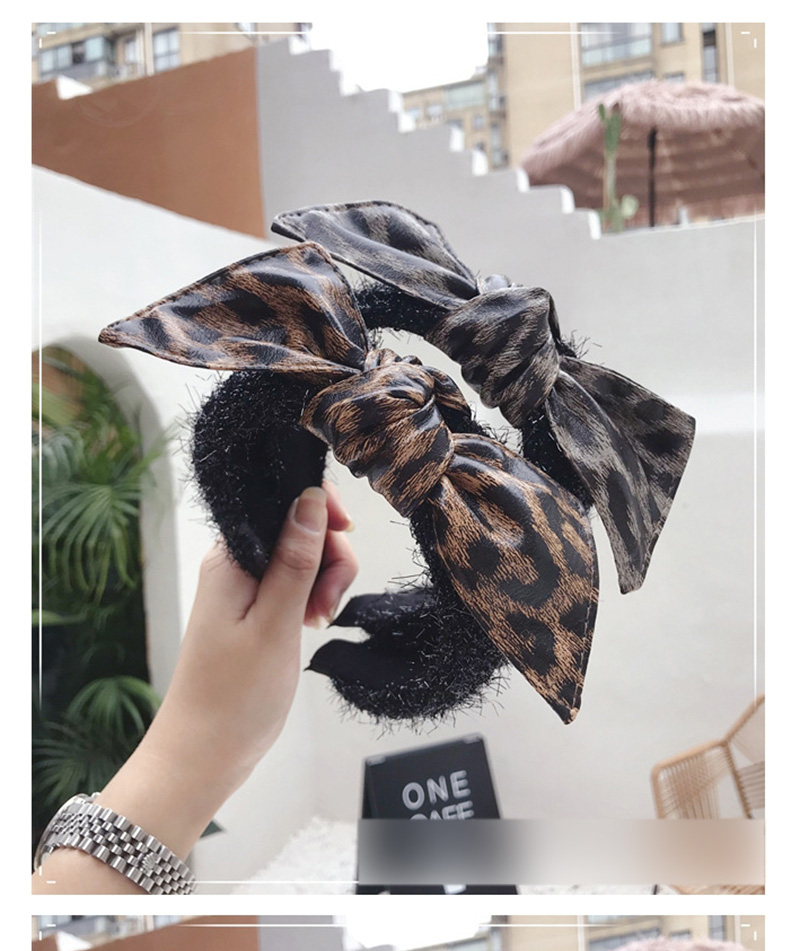Fashion Leopard Rice Printed Wool Pu Imitation Leather Bow Headband,Head Band