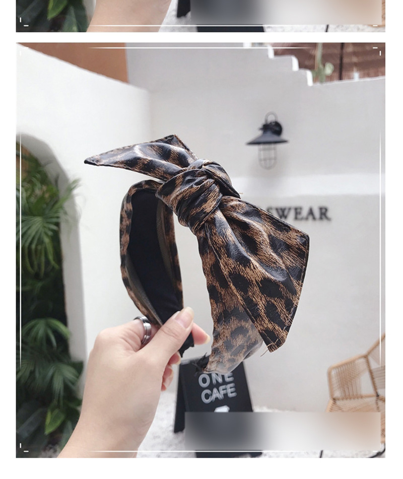 Fashion Full Leopard Print Printed Wool Pu Imitation Leather Bow Headband,Head Band