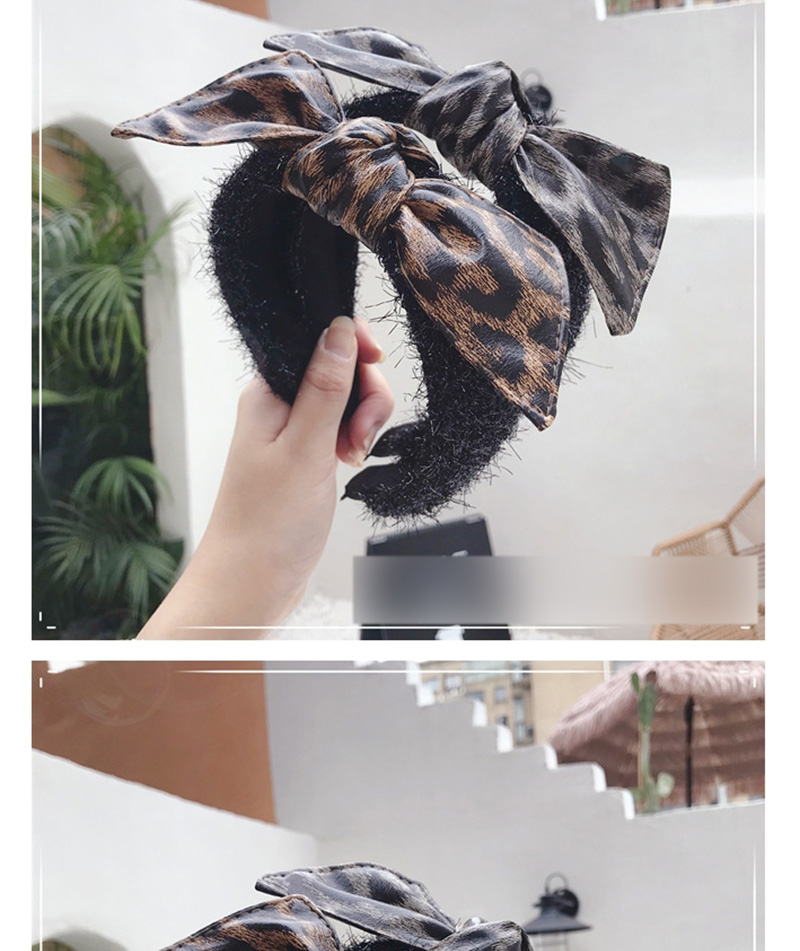 Fashion Leopard Ash Printed Wool Pu Imitation Leather Bow Headband,Head Band