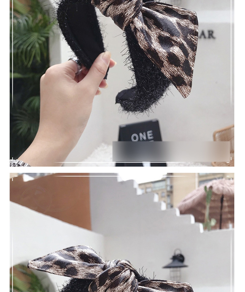 Fashion Full Leopard Print Printed Wool Pu Imitation Leather Bow Headband,Head Band