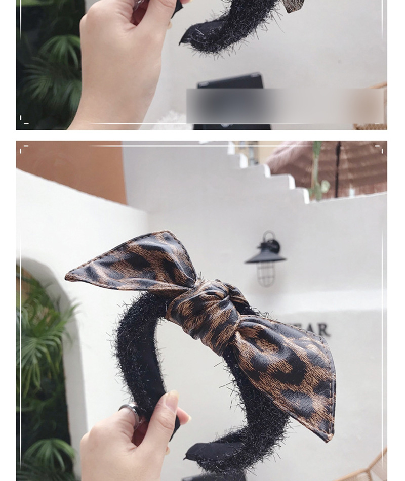 Fashion Leopard Yellow Printed Wool Pu Imitation Leather Bow Headband,Head Band
