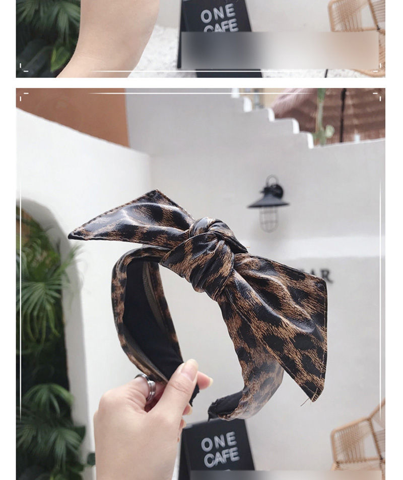 Fashion Leopard Ash Printed Wool Pu Imitation Leather Bow Headband,Head Band