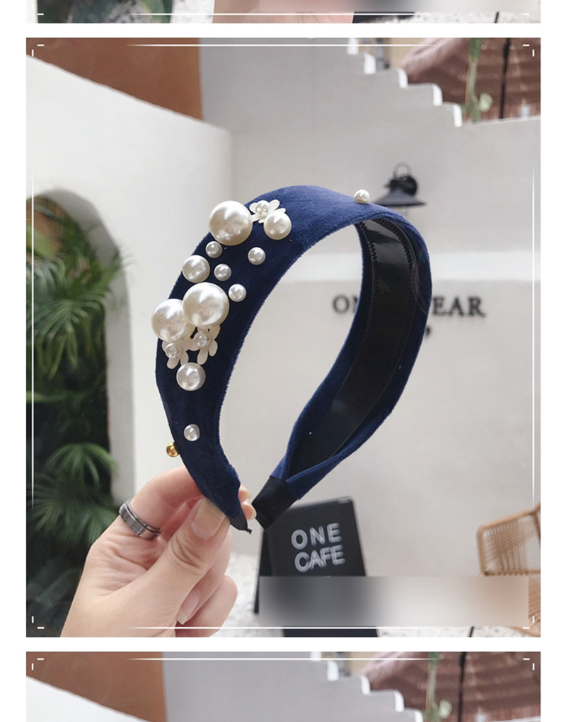 Fashion Indigo Suede Beaded Flower Wide Side With Toothed Non-slip Headband,Head Band