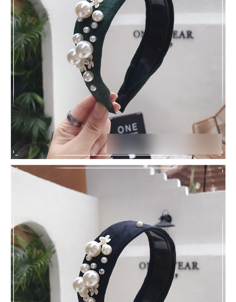 Fashion Black Suede Beaded Flower Wide Side With Toothed Non-slip Headband,Head Band