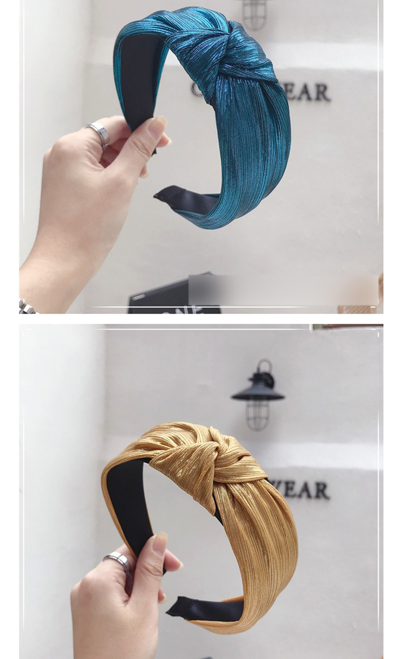 Fashion Blue Bronzing Fabric Pleated Stripes Knotted Wide-brimmed Headband,Head Band