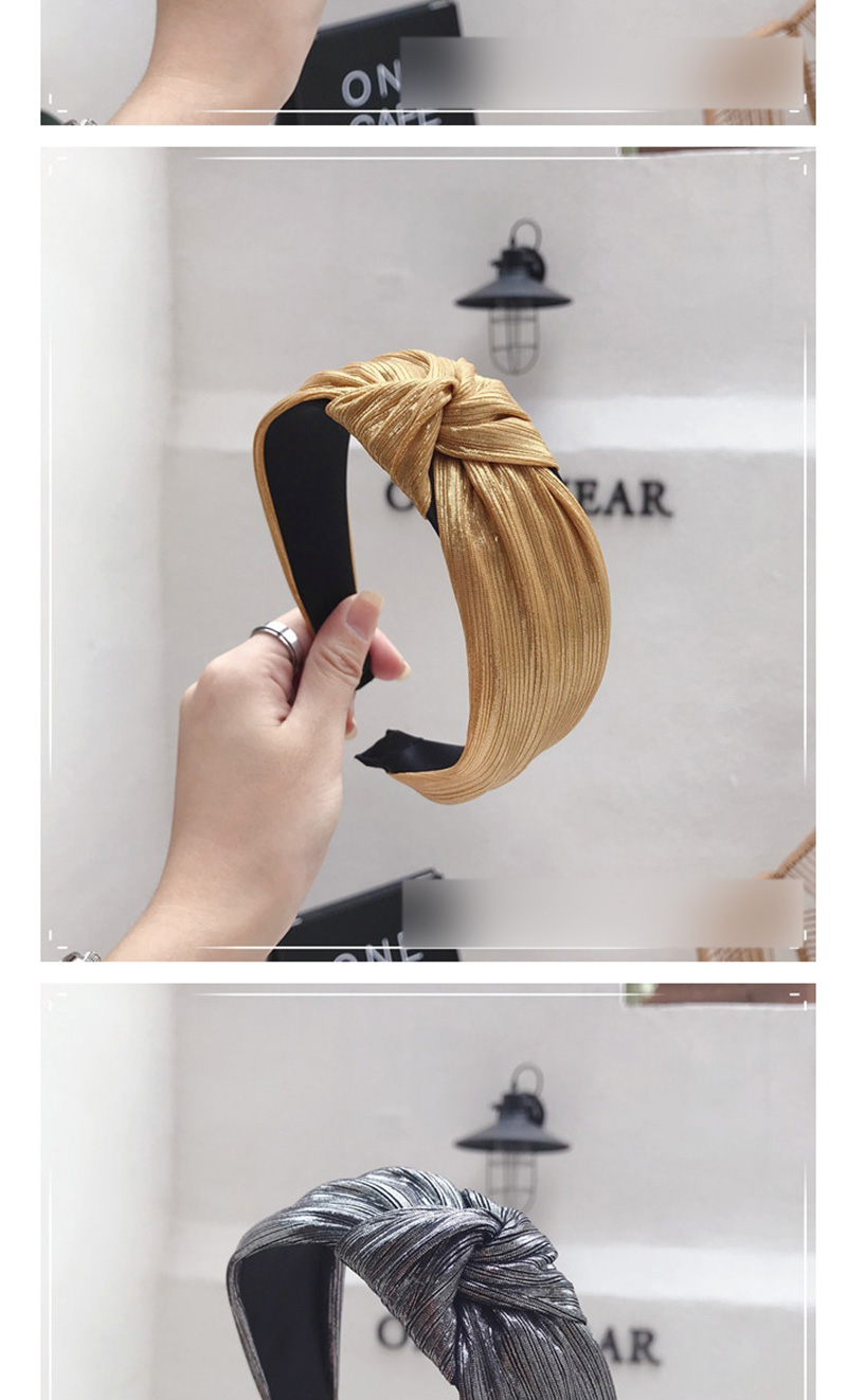 Fashion Yellow Bronzing Fabric Pleated Stripes Knotted Wide-brimmed Headband,Head Band