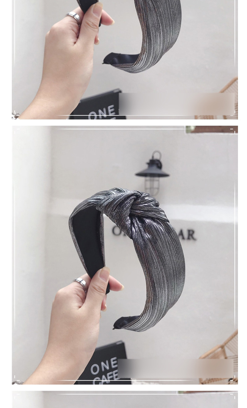 Fashion Black And Silver Bronzing Fabric Pleated Stripes Knotted Wide-brimmed Headband,Head Band