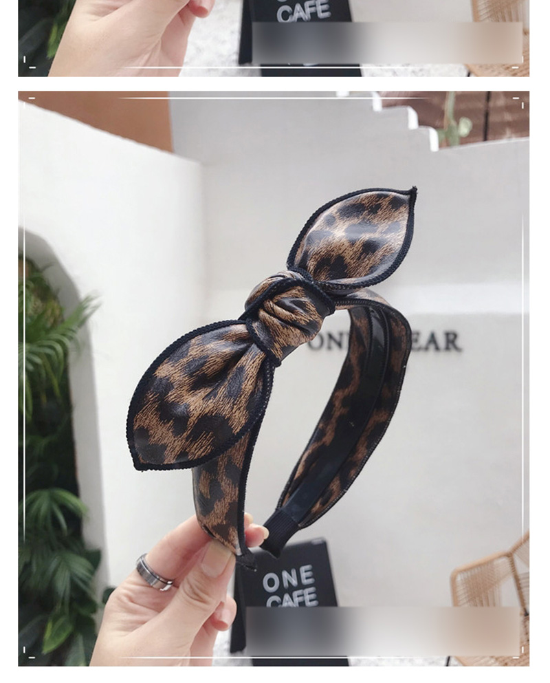 Fashion Leopard Rice Pu Imitation Leather Bow Rabbit Ears Wide Side Belt Headband,Head Band