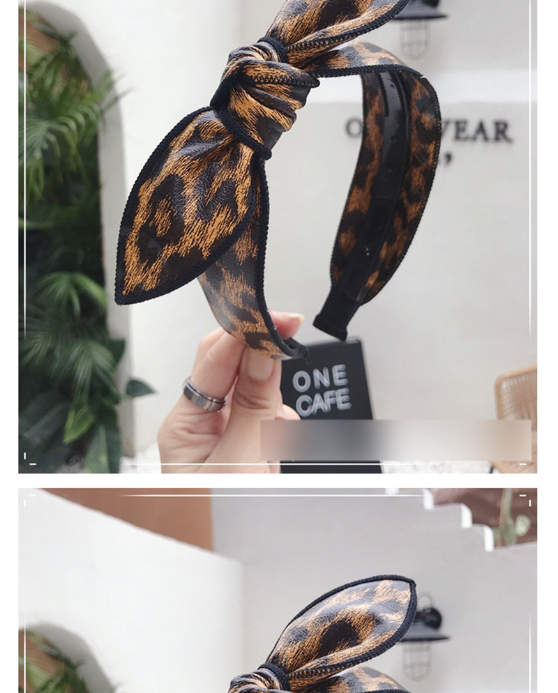 Fashion Leopard Print Pu Imitation Leather Bow Rabbit Ears Wide Side Belt Headband,Head Band