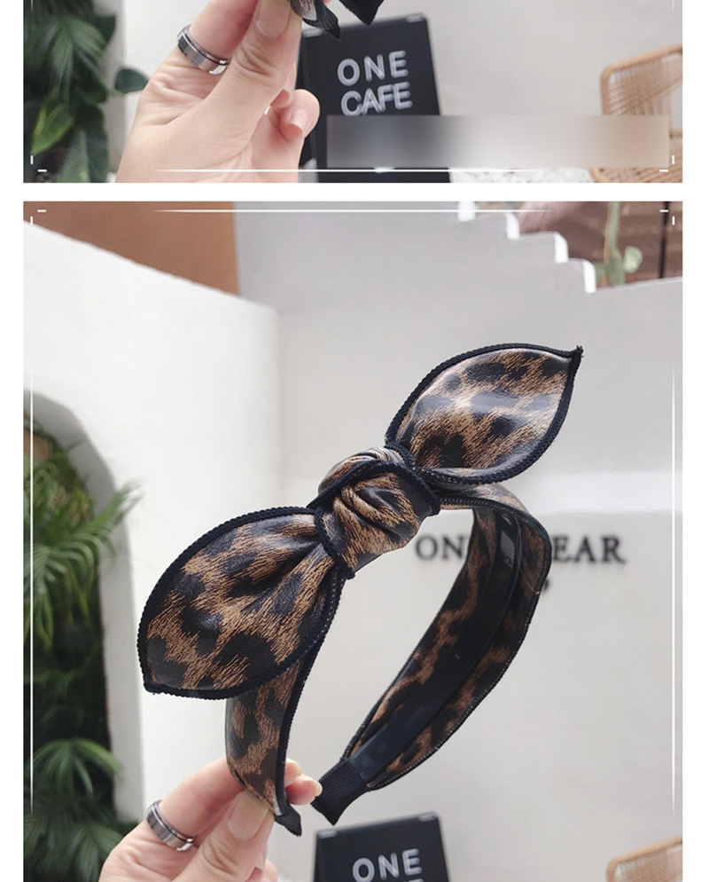 Fashion Leopard Yellow Pu Imitation Leather Bow Rabbit Ears Wide Side Belt Headband,Head Band