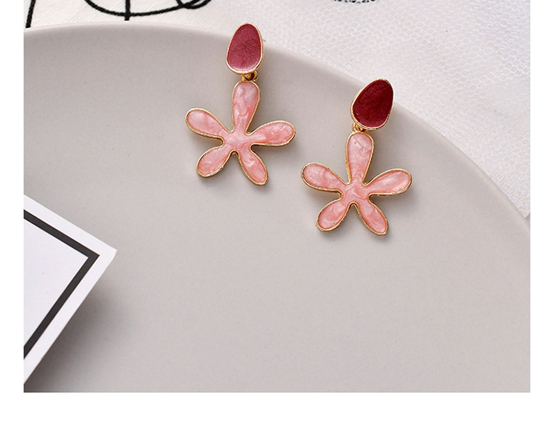 Fashion Red Flower Sanding Gold Powder Drop Glaze Earrings,Drop Earrings