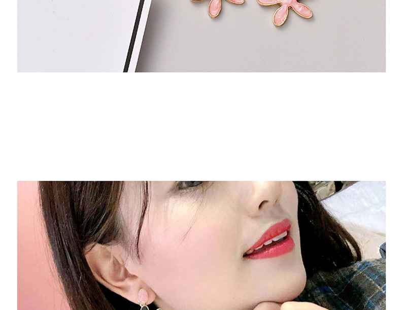 Fashion Red Flower Sanding Gold Powder Drop Glaze Earrings,Drop Earrings