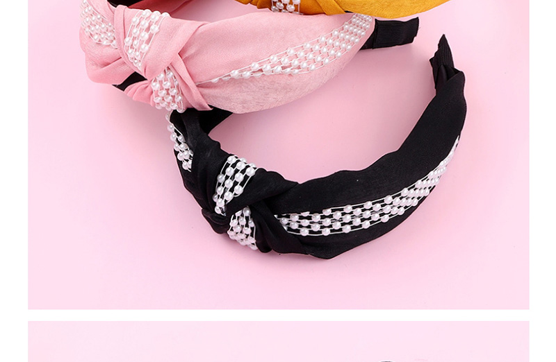 Fashion Yellow Cloth Pearl Chain Knotted Wide-brimmed Headband,Head Band