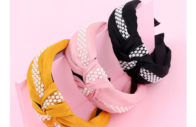 Fashion Yellow Cloth Pearl Chain Knotted Wide-brimmed Headband,Head Band