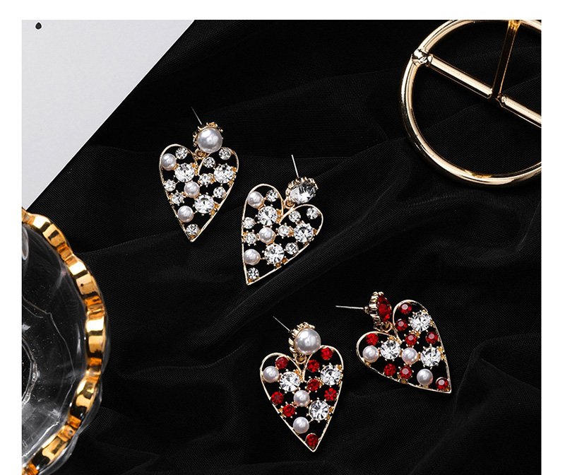 Fashion Red Size Pearl Rhinestone Cutout Love Earrings,Drop Earrings
