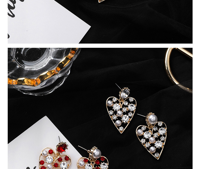 Fashion White Size Pearl Rhinestone Cutout Love Earrings,Drop Earrings