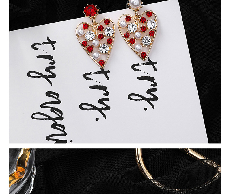 Fashion Red Size Pearl Rhinestone Cutout Love Earrings,Drop Earrings