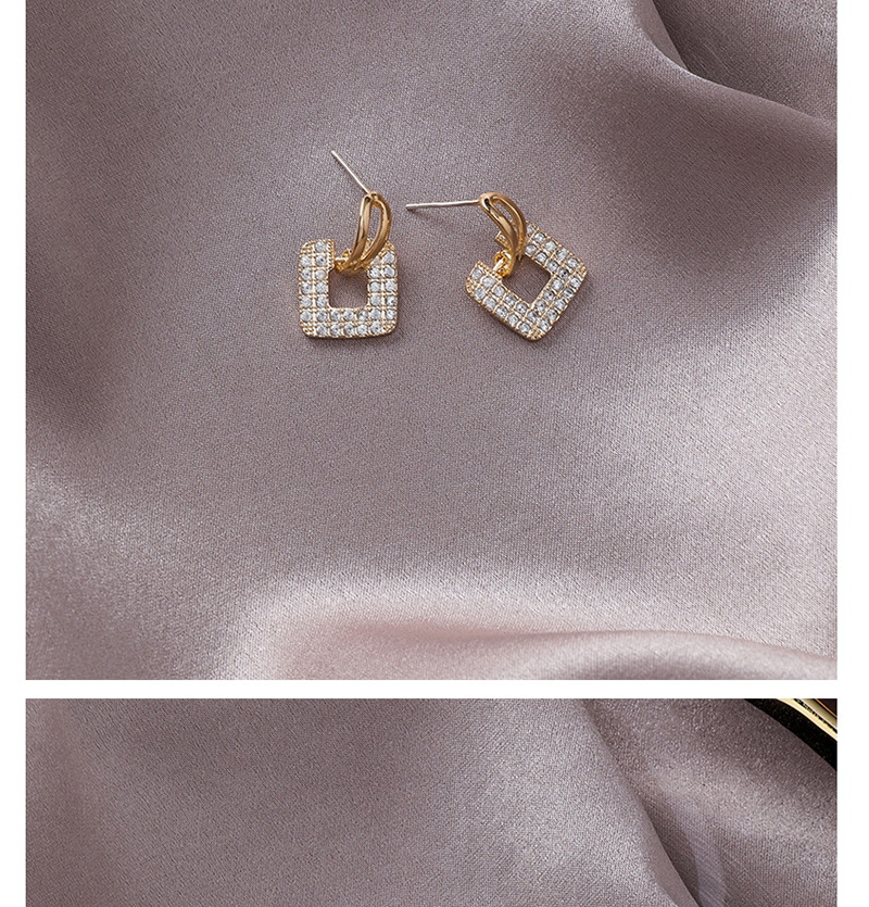 Fashion Champagne Gold  Silver Pin Short Zircon Square Earrings,Hoop Earrings