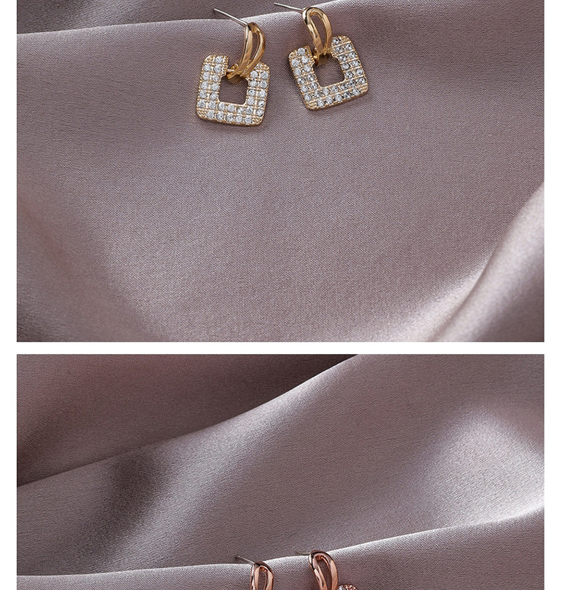 Fashion Champagne Gold  Silver Pin Short Zircon Square Earrings,Hoop Earrings