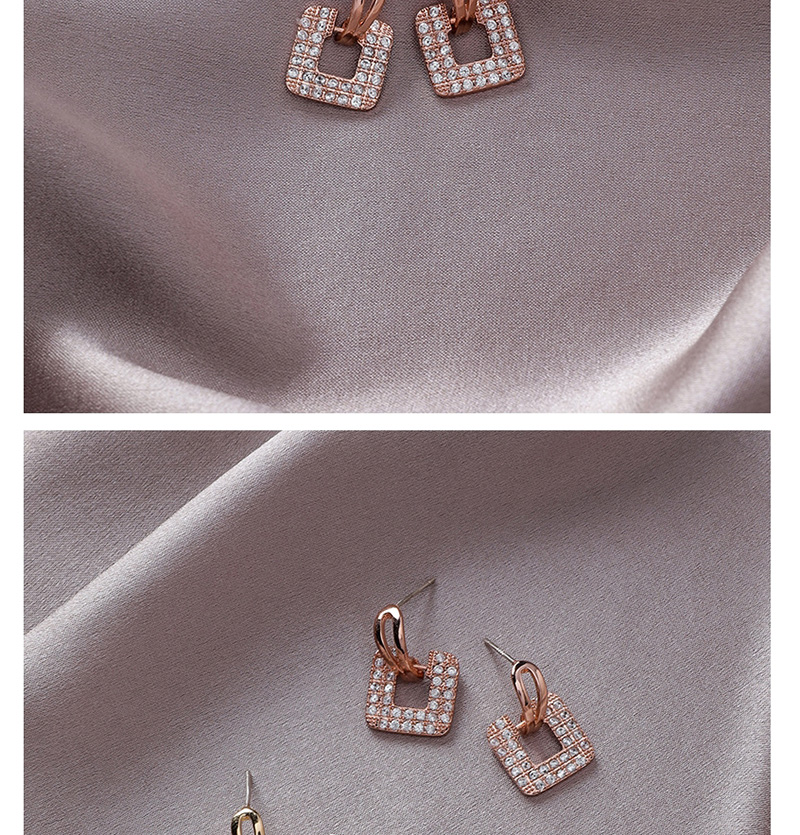Fashion Rose Gold  Silver Pin Short Zircon Square Earrings,Stud Earrings