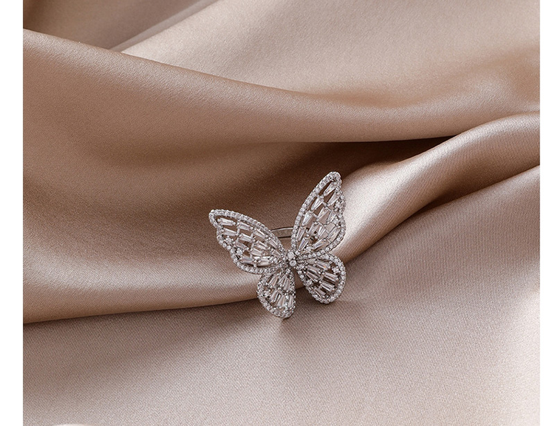 Fashion Silver Zircon Crystal Bow Ring,Rings