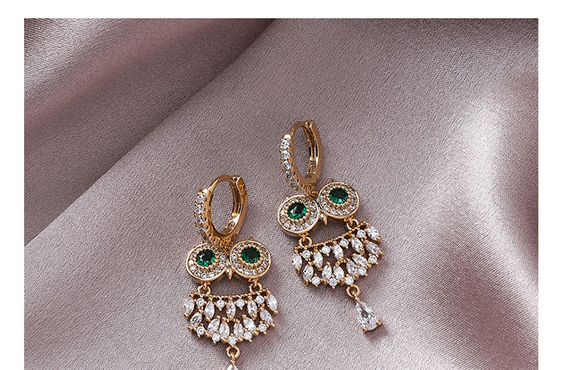 Fashion Gold Crystal Zircon Owl Earrings,Drop Earrings