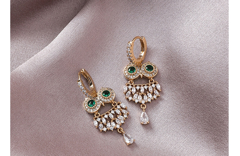 Fashion Gold Crystal Zircon Owl Earrings,Drop Earrings