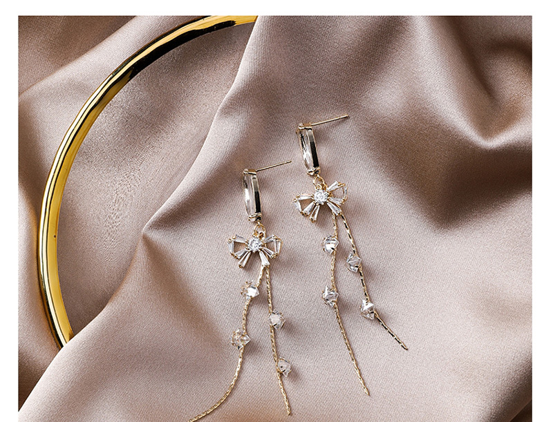 Fashion Gold  Silver Needle Crystal Bow Tassel Earrings,Drop Earrings