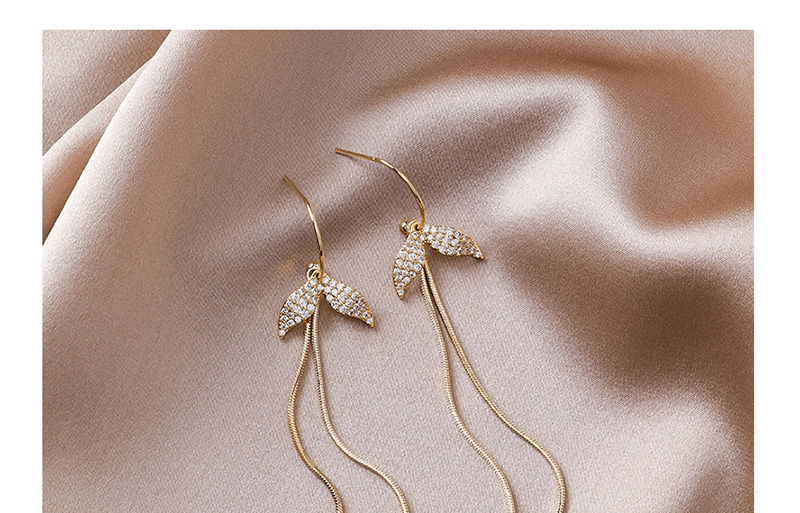Fashion Gold  Silver Studded Zircon Fishtail Double Tassel Earrings,Earrings set