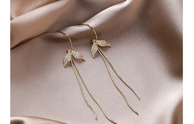 Fashion Gold  Silver Studded Zircon Fishtail Double Tassel Earrings,Earrings set