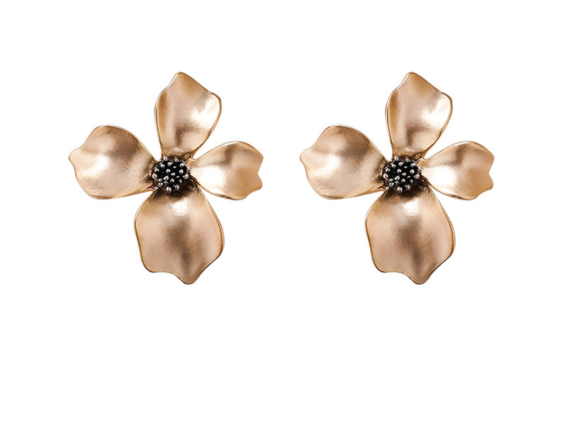 Fashion Gold  Silver Needle Matte Metal Three-dimensional Flower Earrings,Stud Earrings