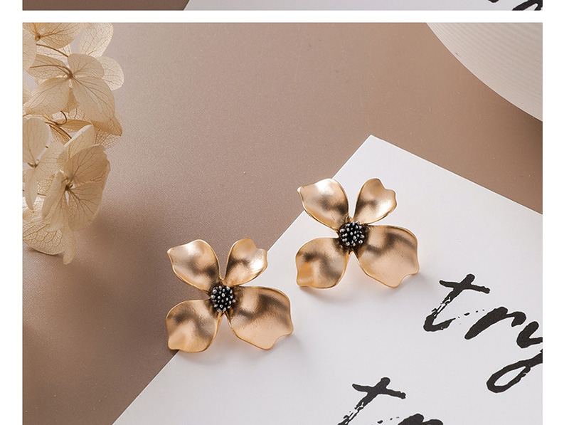 Fashion Gold  Silver Needle Matte Metal Three-dimensional Flower Earrings,Stud Earrings