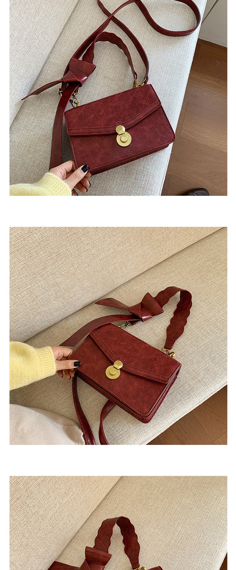 Fashion Red Wine Lock Single Shoulder Diagonal Package,Messenger bags
