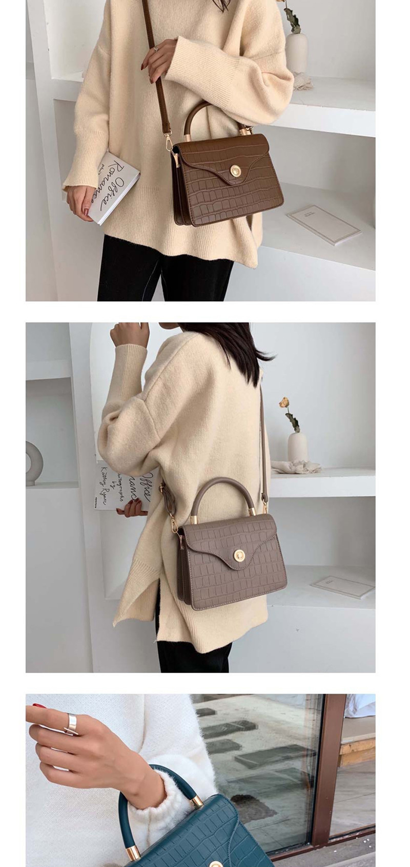 Fashion Khaki Stone Pattern Lock Shoulder Bag Shoulder Bag,Handbags