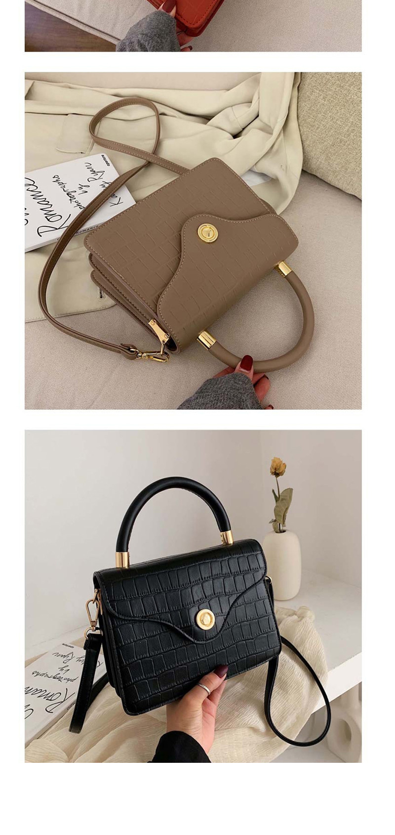 Fashion Black Stone Pattern Lock Shoulder Bag Shoulder Bag,Handbags