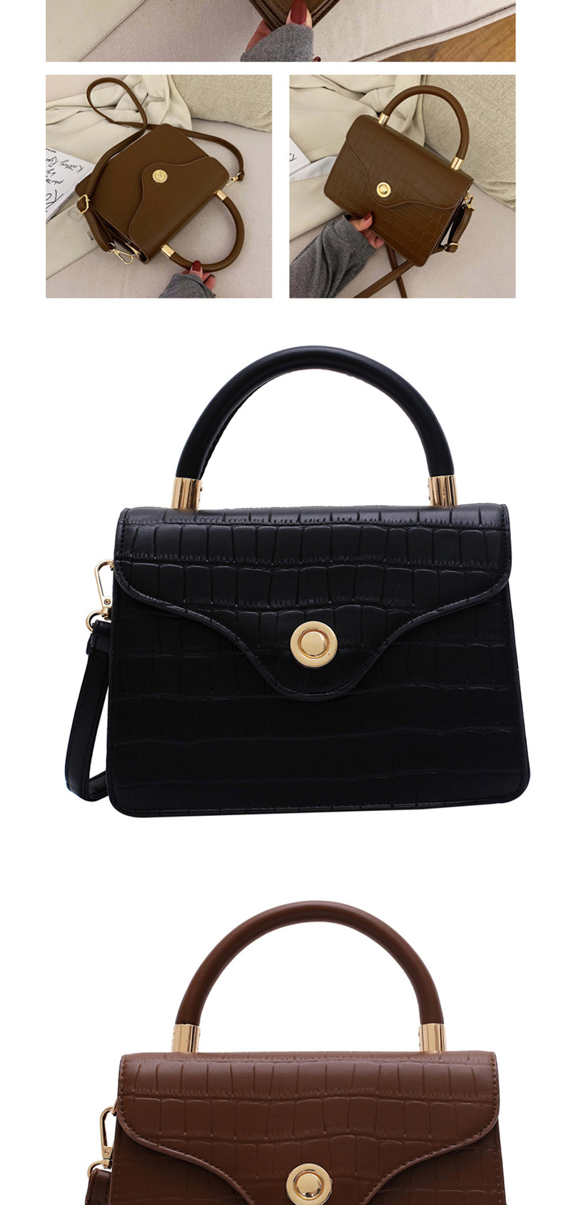 Fashion Black Stone Pattern Lock Shoulder Bag Shoulder Bag,Handbags