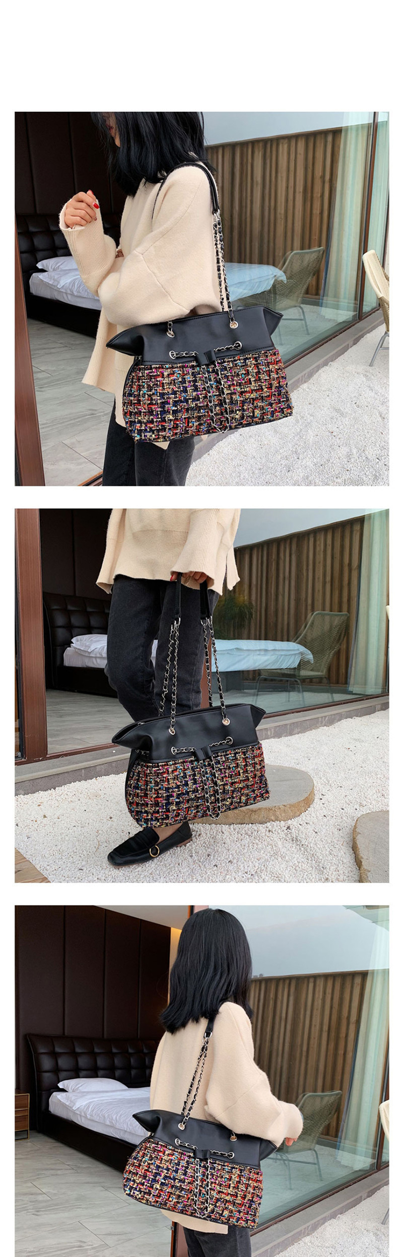 Fashion Black Grid Woolet Chain Portable Messenger Bag,Messenger bags