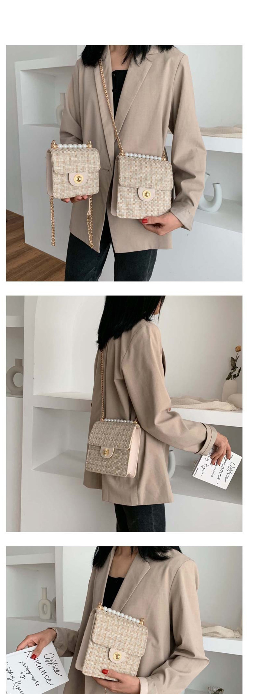Fashion Small Beige Chain Plaid Shoulder Crossbody Bag,Shoulder bags