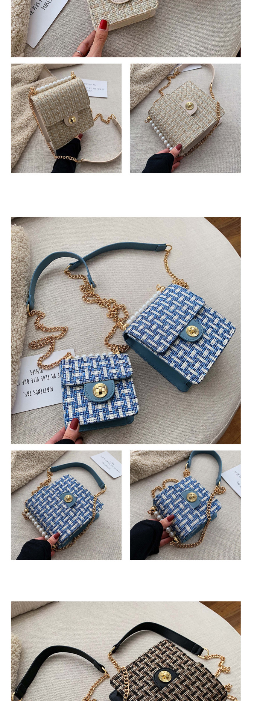 Fashion Small Blue Chain Plaid Shoulder Crossbody Bag,Shoulder bags