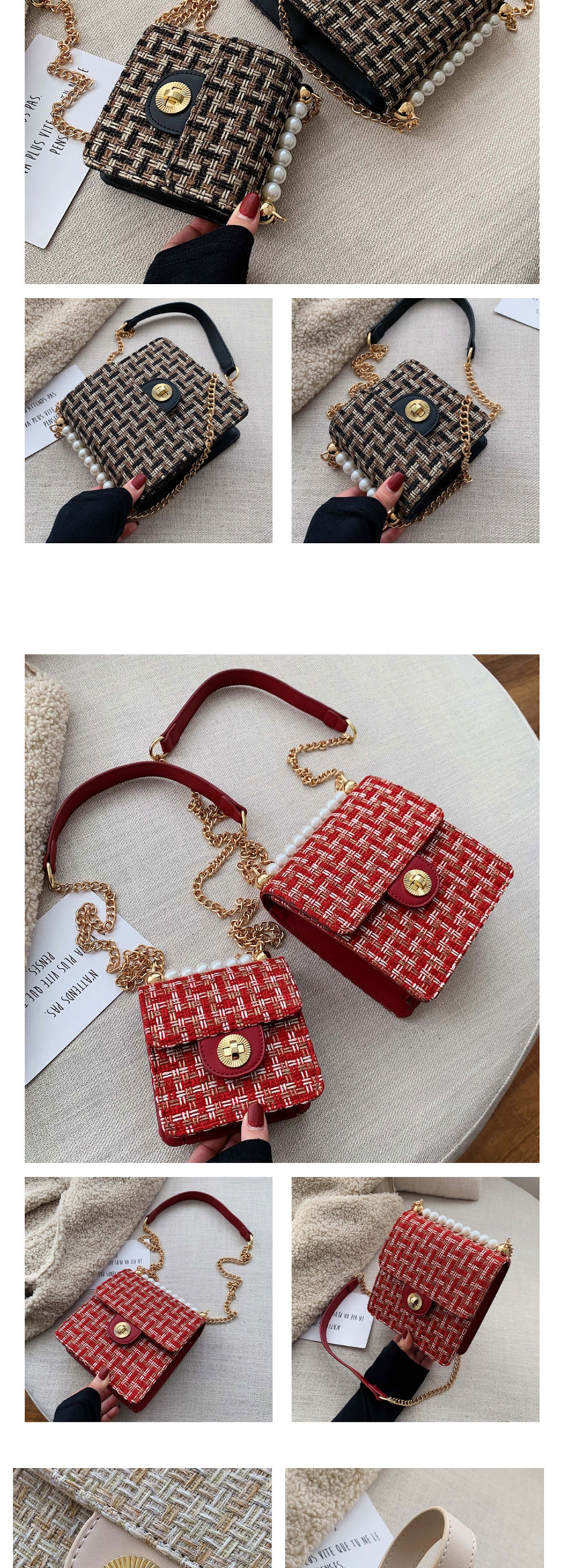 Fashion Small Red Chain Plaid Shoulder Crossbody Bag,Shoulder bags