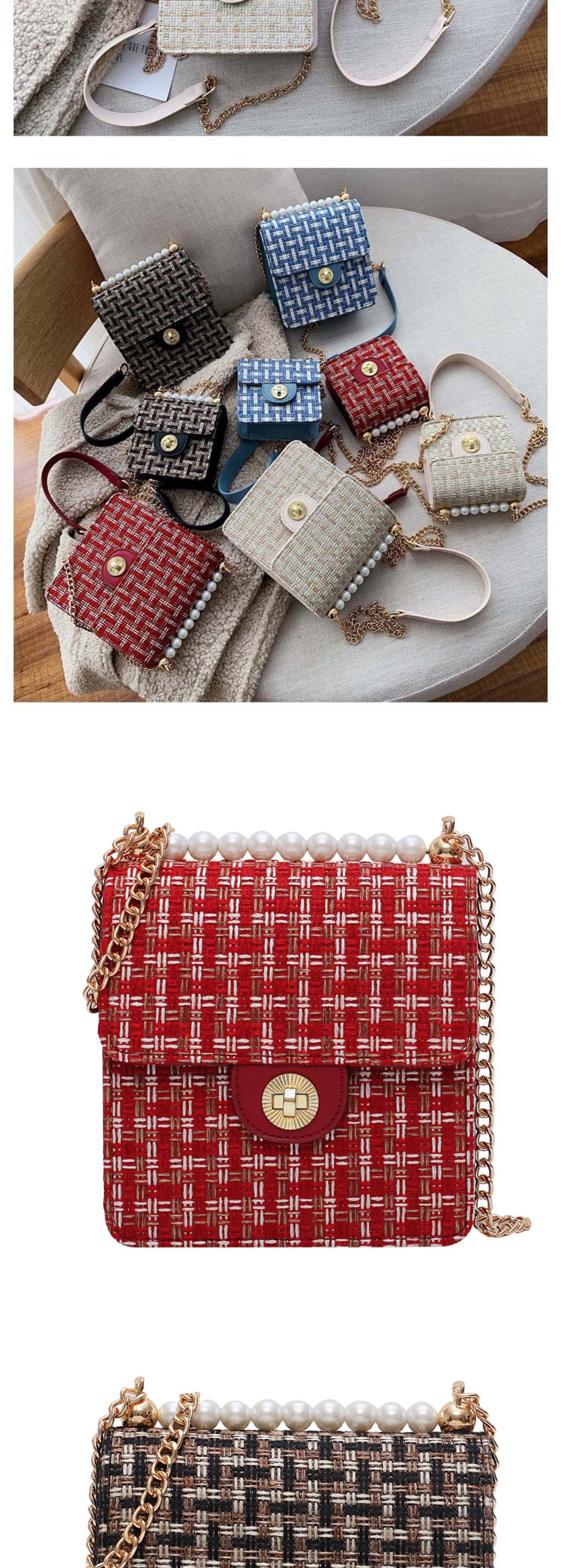 Fashion Small Red Chain Plaid Shoulder Crossbody Bag,Shoulder bags