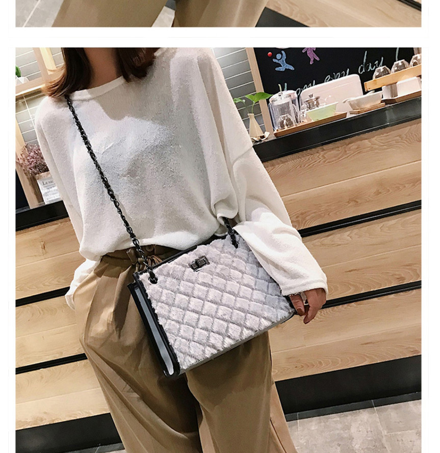Fashion Gray Plush Lock Chain Single Back Messenger Bag,Shoulder bags