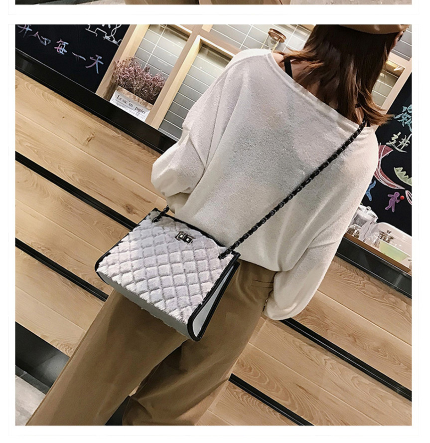 Fashion White Plush Lock Chain Single Back Messenger Bag,Shoulder bags