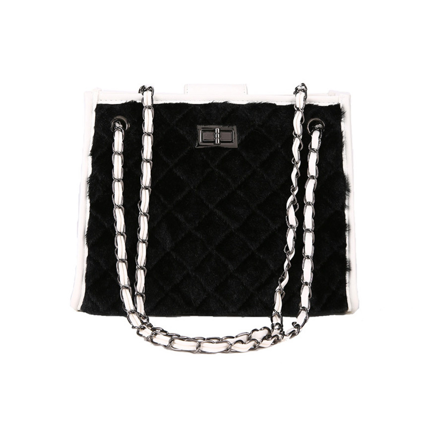 Fashion Black Plush Lock Chain Single Back Messenger Bag,Shoulder bags
