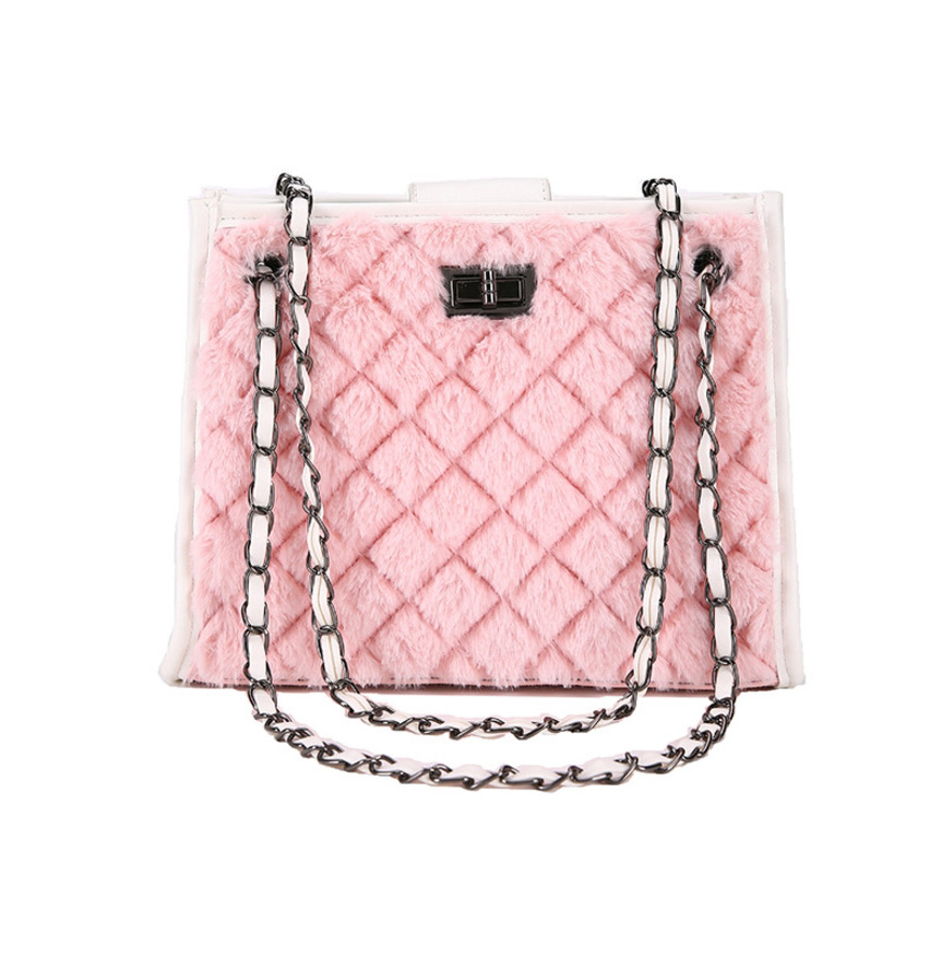 Fashion Pink Plush Lock Chain Single Back Messenger Bag,Shoulder bags