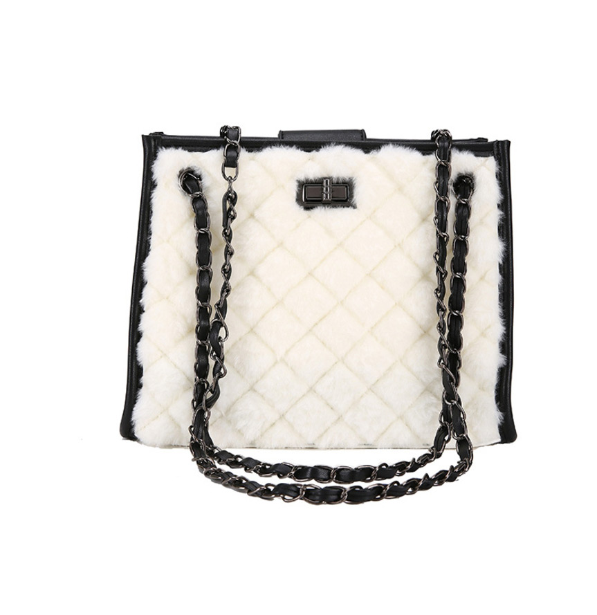 Fashion Black Plush Lock Chain Single Back Messenger Bag,Shoulder bags