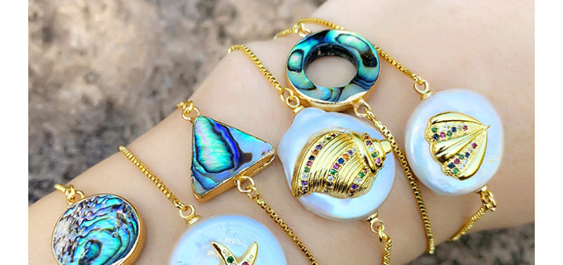 Fashion Round Gold Natural Abalone Round Cutout Geometric Bracelet,Bracelets