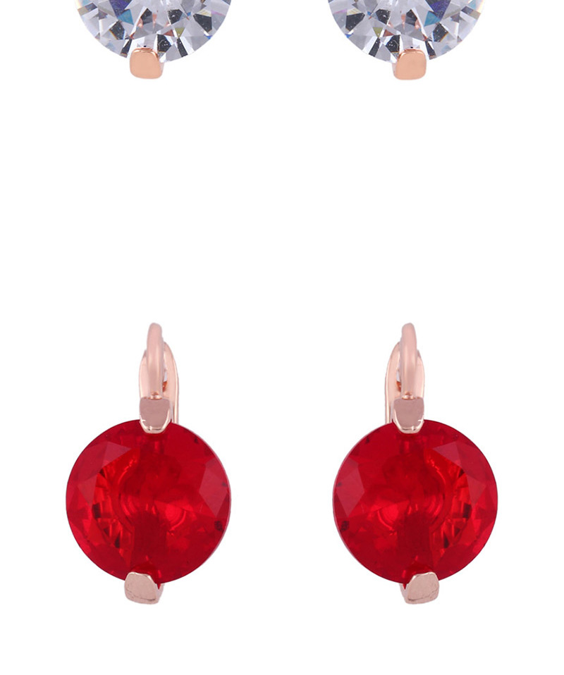 Fashion Red Round Geometric Zircon Earrings,Earrings
